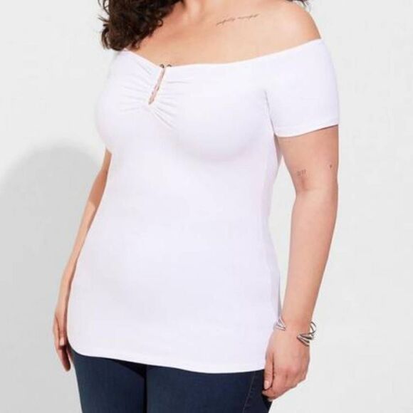 Torrid Women's Plus Size Foxy U-Bar Off-Shoulder Short Sleeve Top - Picture 1 of 5